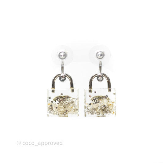 Chanel CC Padlock Resin Drop Earrings 14K