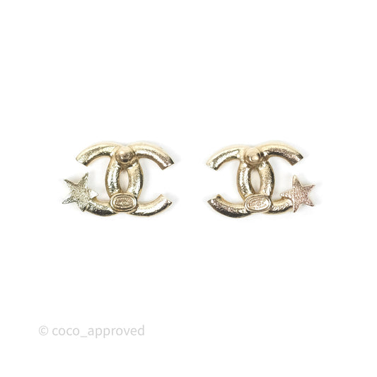 Chanel CC Crystals Star Earrings Gold Tone 21S