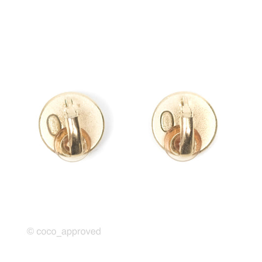 Chanel CC Crystal Round Ear Clips Gold Tone 16B
