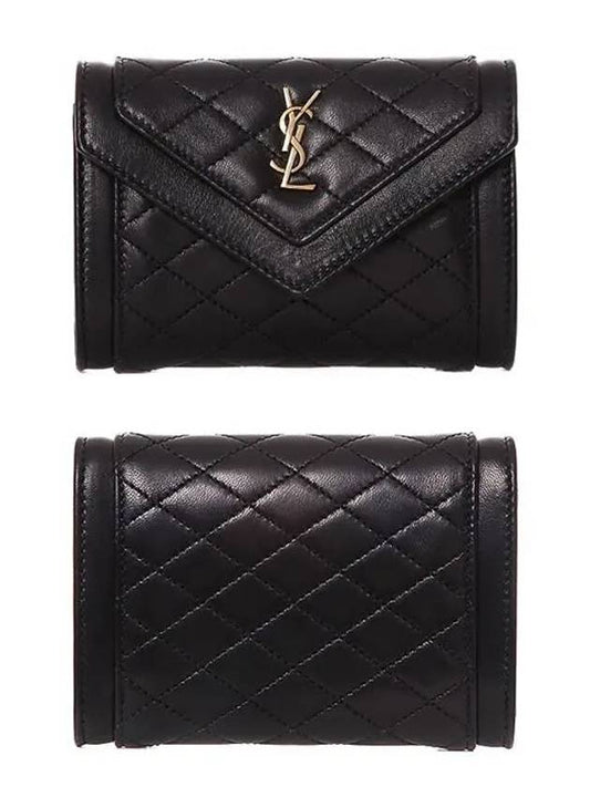 Luxury Saint Laurent Gabi Envelope Quilting Small Lambskin Half Wallet Black