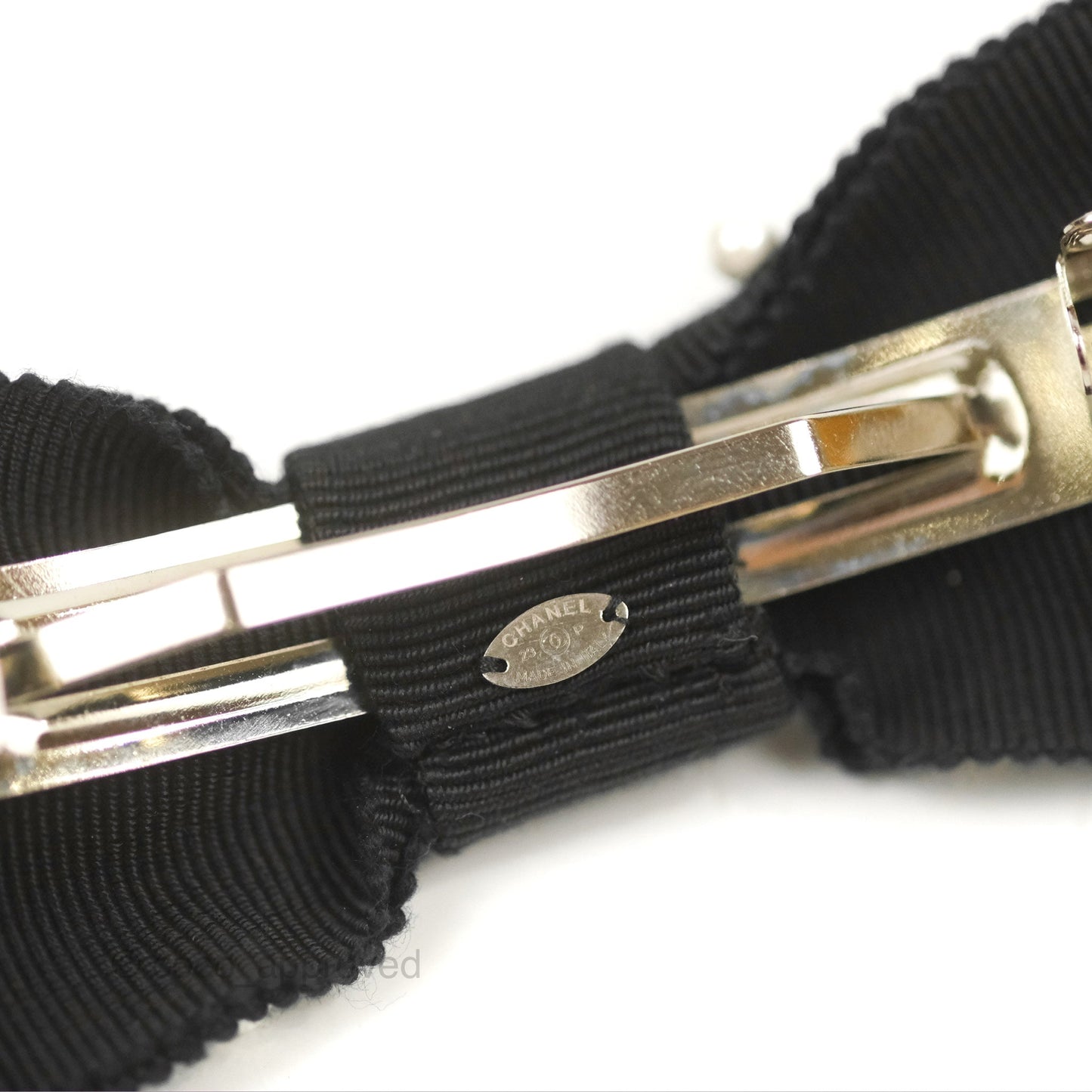 Chanel CC Pearl Ribbon Black Hair Barrette 23P