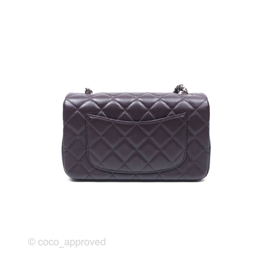 Chanel Mini Rectangular Quilted Dark Purple Lambskin Silver Hardware