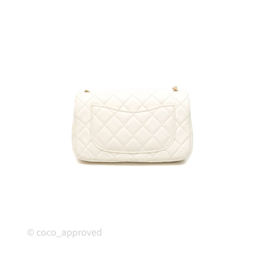 Chanel Mini Rectangular Pearl Crush White Lambskin Aged Gold Hardware