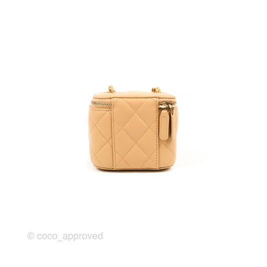 Chanel Mini Pearl Crush Vanity With Chain Beige Lambskin Aged Gold Hardware