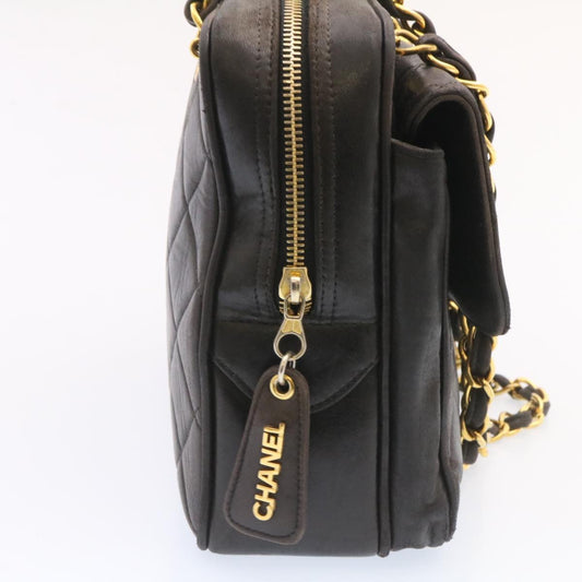 Luxury Chanel Lamb Skin Matelasse Chain Shoulder Bag Black Gold CC 26128A