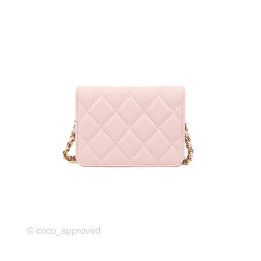 Chanel Mini Wallet With Chain Light Pink Caviar Gold Hardware