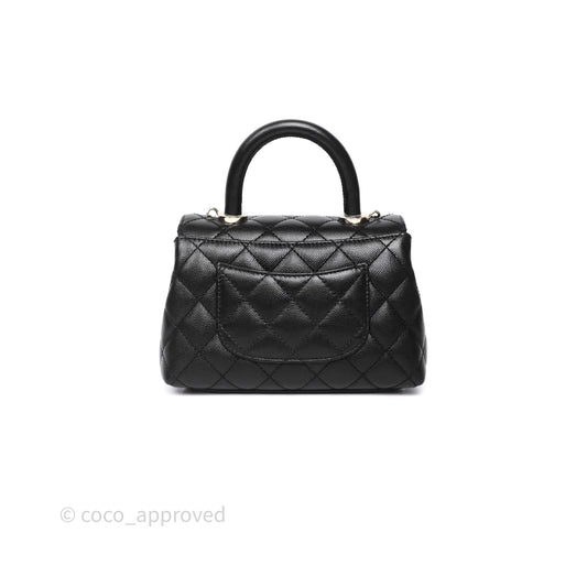 Chanel Mini Coco Handle Quilted Black Caviar Gold Hardware