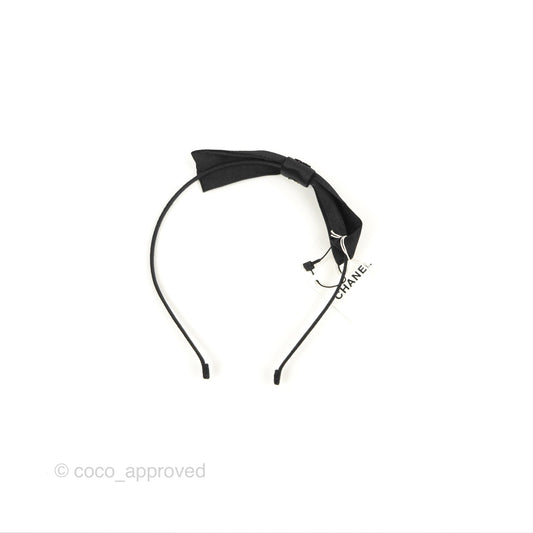 Chanel CC Silk Ribbon Bow Hair Band Black 23P