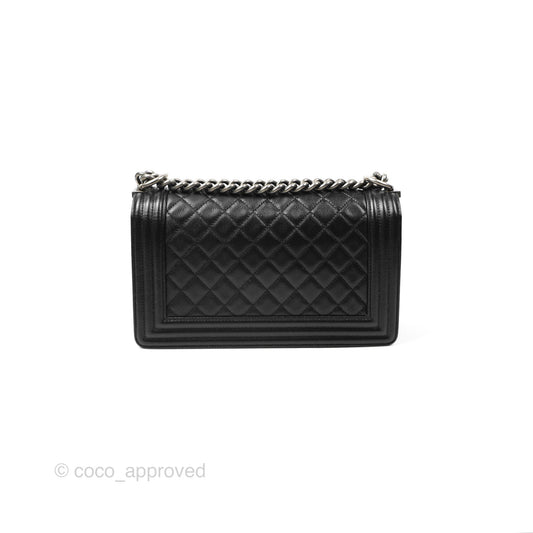 Chanel Boy Quilted Medium Black Caviar Ruthenium Hardware