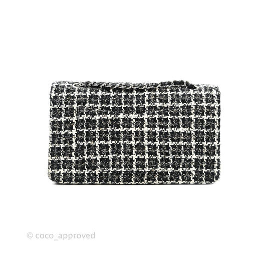 Chanel Classic M/L Medium Quilted Double Flap Bag Lambskin Tweed Black & White Silver Hardware