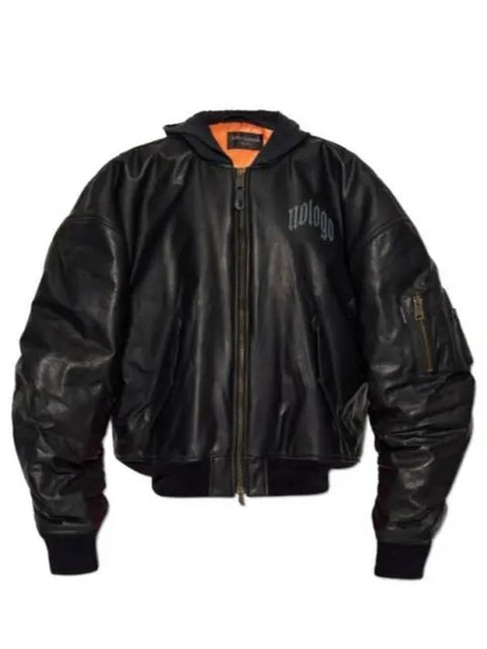 Luxury Balenciaga Leather Bomber Jacket Black
