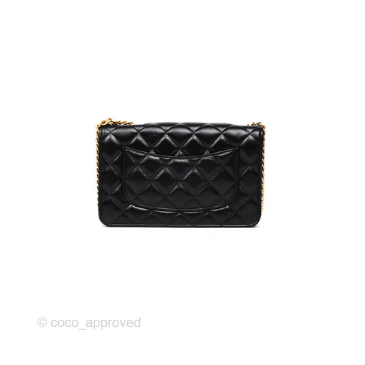 Chanel All Slide Wallet on Chain WOC Adjustable Chain Quilted Black Lambskin 22K