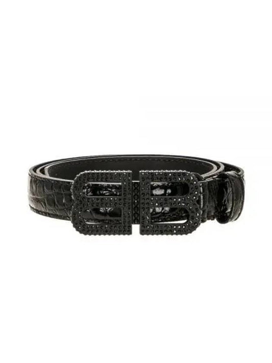 Luxury Balenciaga BB Hourglass Leather Belt Black