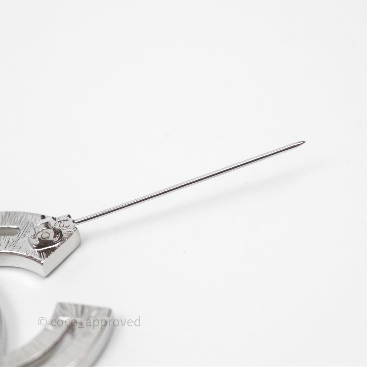 Chanel Crystal CC Brooch Silver Tone 22P