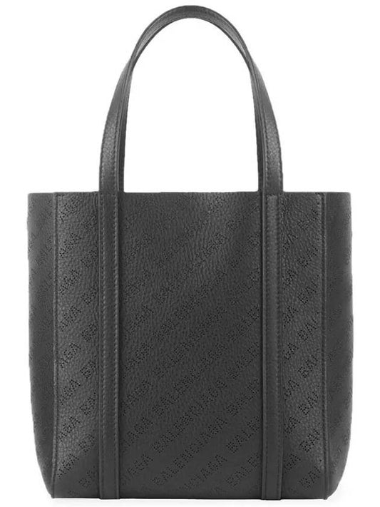 Luxury Balenciaga Everyday All Over Logo Leather Tote Back Black