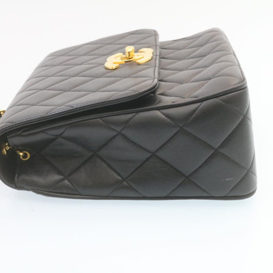 CHANEL Matelasse Chain Flap Shoulder Bag Lamb Skin Black Gold CC 28632A