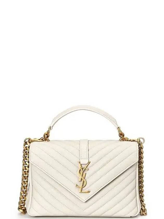Luxury Saint Laurent College Medium in Quilted Leather Shoulder Bag Blanc Vintage