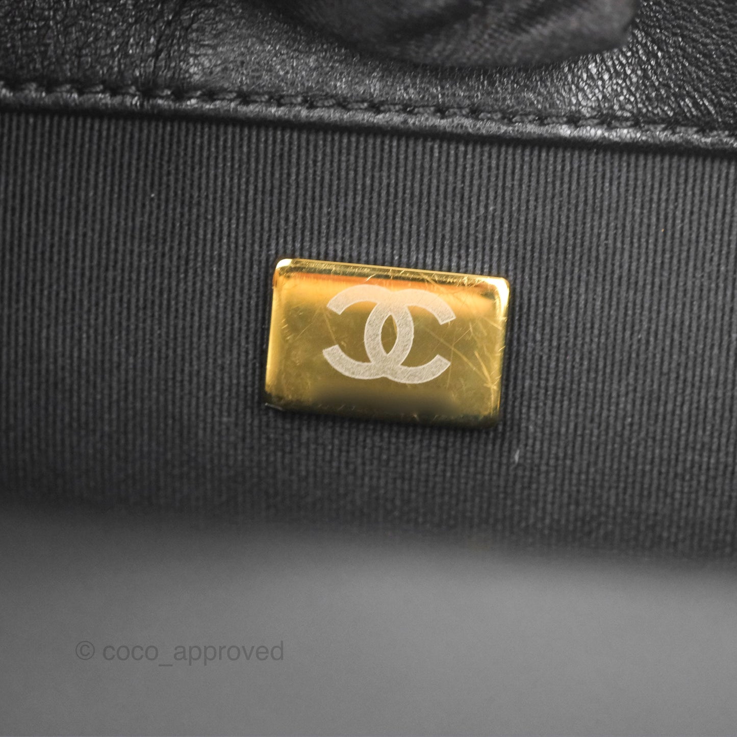 Chanel Mini Top Handle Flap Black Lambskin Aged Gold Hardware