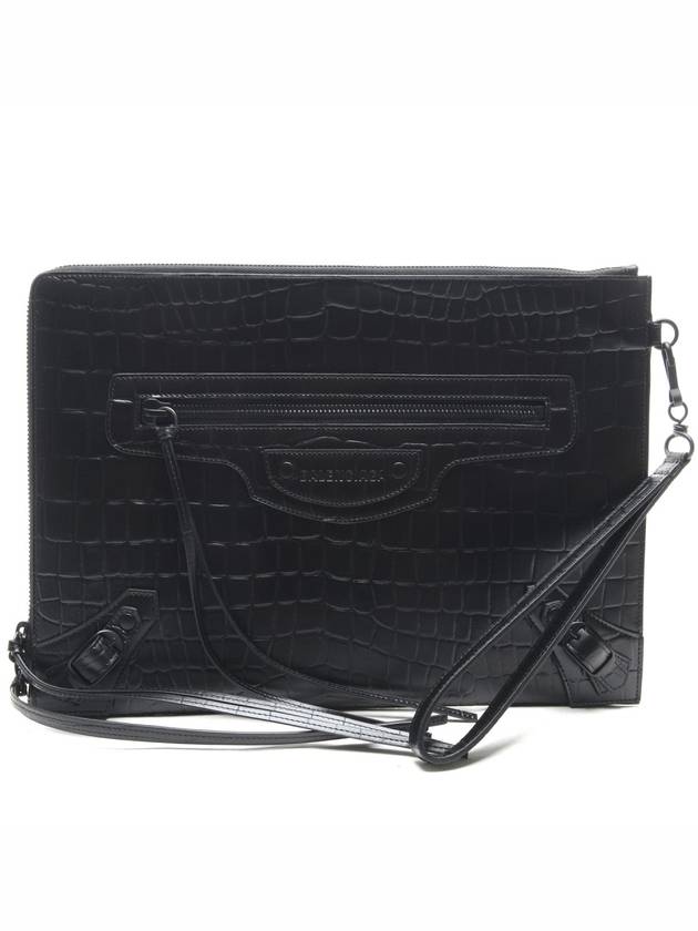 Luxury Balenciaga Crocodile Strap Clutch Bag Black