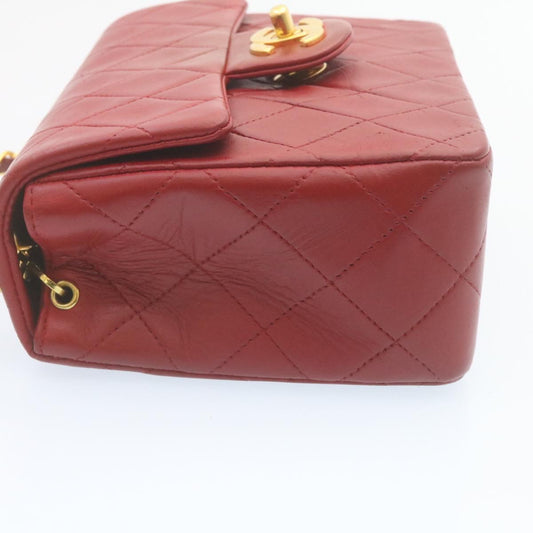 CHANEL Matelasse Chain Flap Shoulder Bag Lamb Skin Turn Lock Red CC 29038