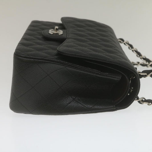 CHANEL Caviar Skin Chain Double Flap Big Matelasse ShoulderBag Black 29507A