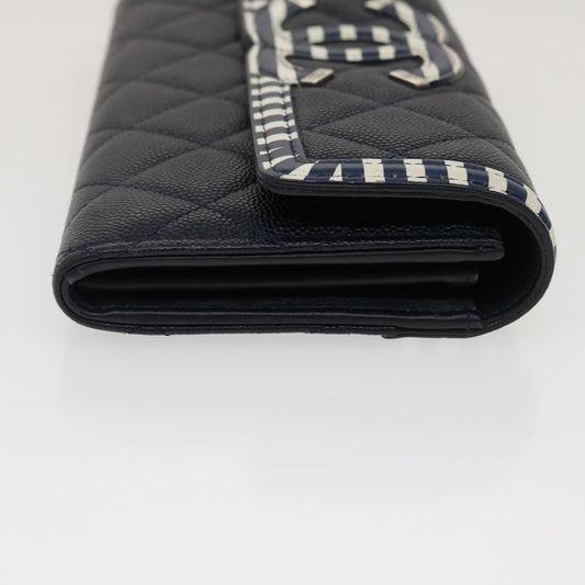 Luxury Chanel Matelasse Cruise Line Long Wallet Caviar Skin Navy CC 29542A