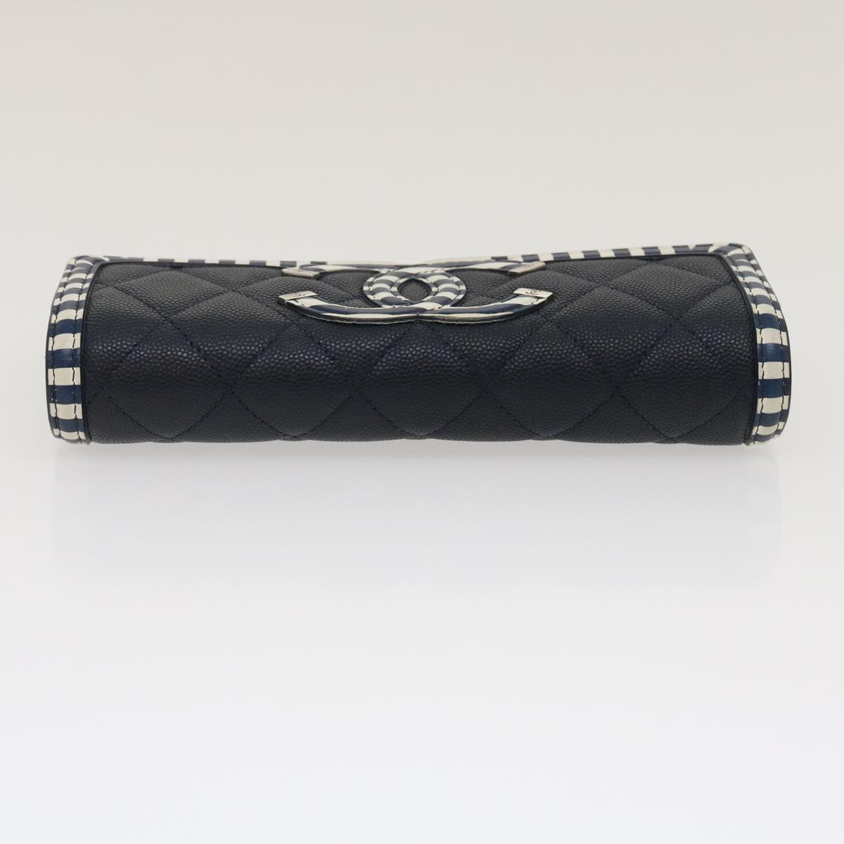 Luxury Chanel Matelasse Cruise Line Long Wallet Caviar Skin Navy CC 29542A