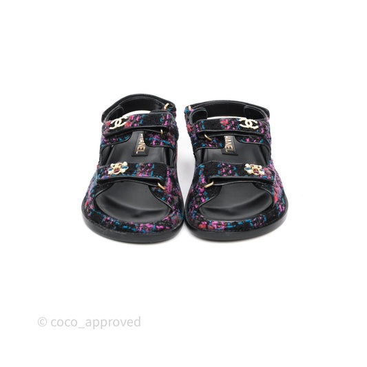 Chanel Dad Sandals Black/ Purple Tweed Size 38