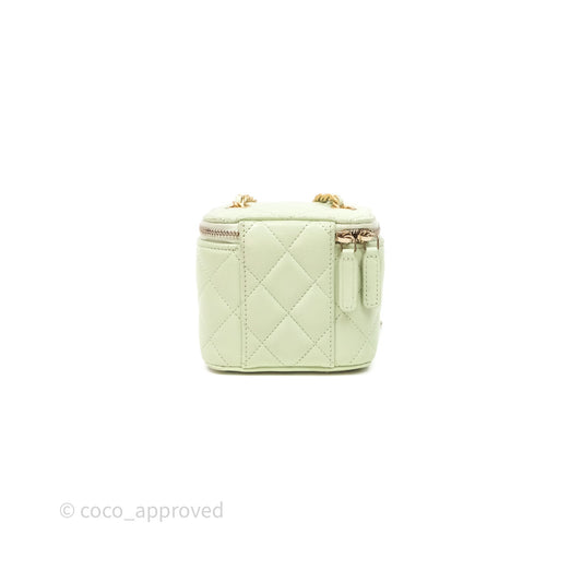 Chanel Mini Pearl Crush Vanity With Chain Green Aged Gold Hardware