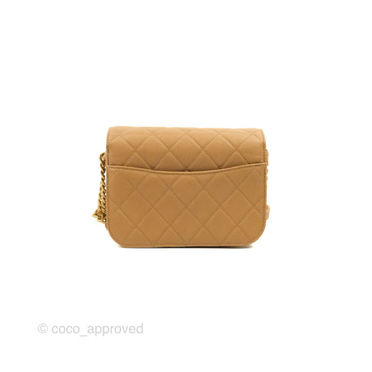 Chanel Mini Messenger Bag Beige Caviar Gold Hardware 21K