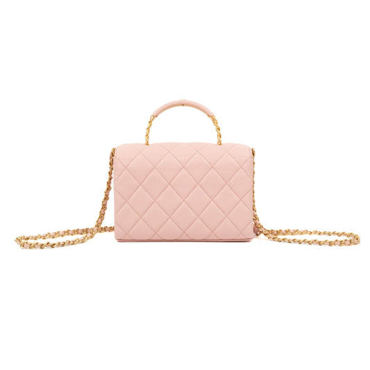 Chanel Carry Me Top Handle Flap Bag Pink Caviar Aged Gold Hardware 23S