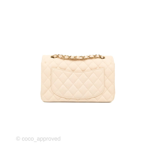 Chanel Small Classic Quilted Flap Light Ivory Beige Caviar Gold Hardware 20C