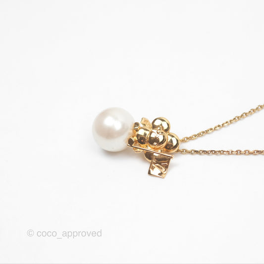 Louis Vuitton Vivienne Pearl Long Necklace Gold Tone