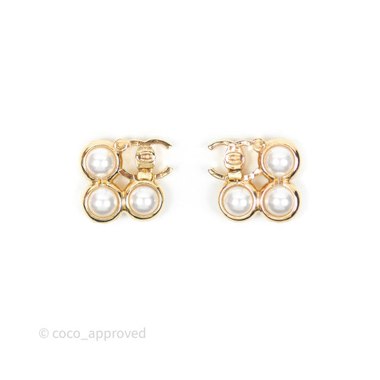 Chanel CC Pearl Earrings Gold Tone 24S