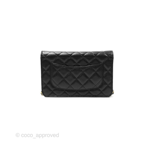 Chanel Classic Quilted Wallet On Chain WOC Black Caviar Gold Hardware