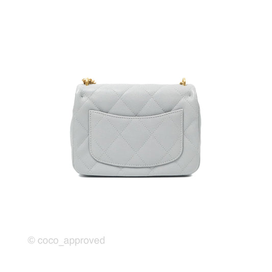 Chanel Mini Flap Bag Heart Adjustable Chain Grey Caviar Aged Gold Hardware
