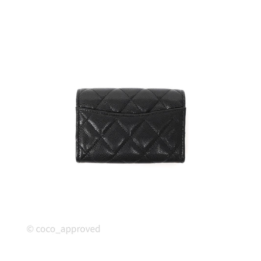 Chanel Flap Card Holder Quilted Black Caviar Gold Hardware 24A