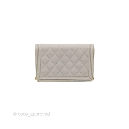 Chanel Quilted Boy Wallet on Chain WOC Light Grey Caviar Gold Hardware