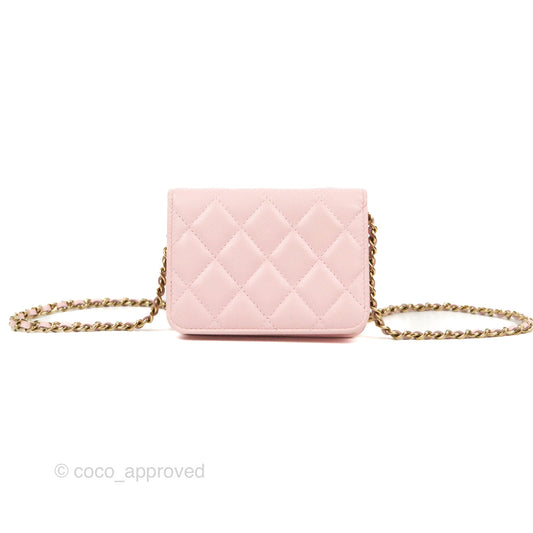 Chanel Mini Wallet With Chain Light Pink Caviar Gold Hardware