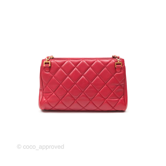 Chanel Tote Bag Red Lambskin Aged Gold Hardware