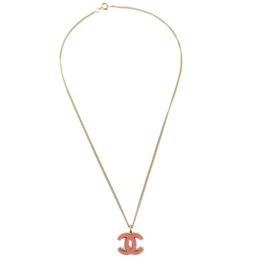 Chanel CC Chain Pendant Necklace Gold Pink 01A