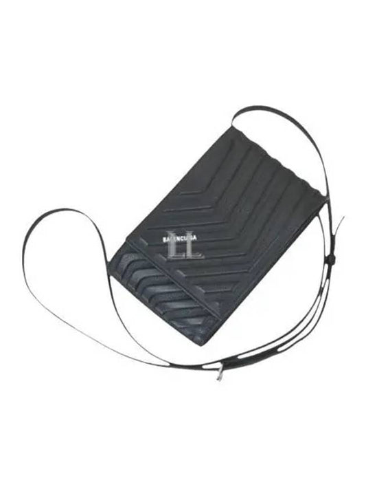 Luxury Balenciaga Grain Calfskin Car Strap Phone Cross Bag Black