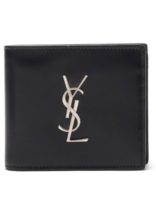 Luxury Saint Laurent Logo Plaque Half Wallet Black