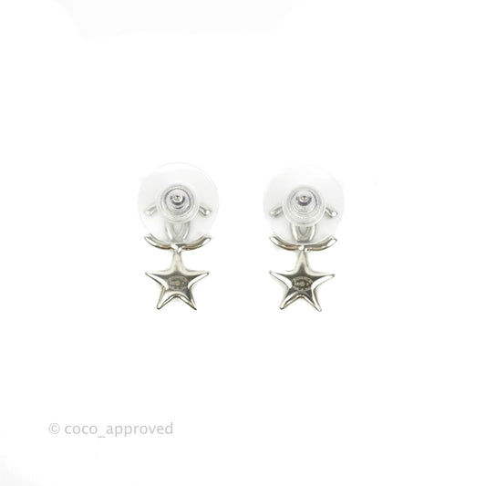 Chanel Crystal CC Star Earrings Silver Tone 20P