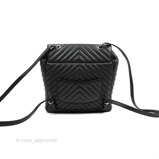 Chanel Medium Chevron Urban Spirit Backpack Black Calfskin Silver Hardware