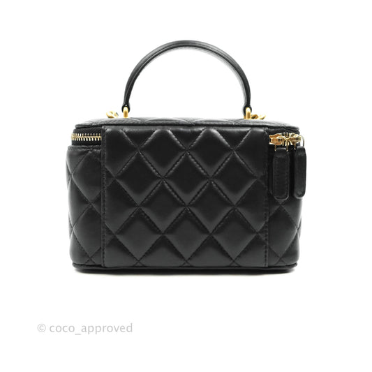 Chanel Classic Vanity Rectangular Top Handle With Chain Black Lambskin Gold Hardware