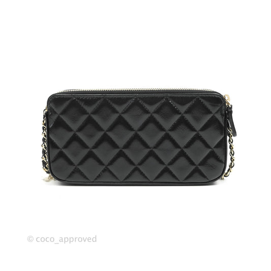 Chanel Pearl Charm Clutch With Chain Black Shiny Calfskin Gold Hardware