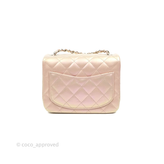 Chanel Mini Square Quilted Iridescent Pink Silver Hardware