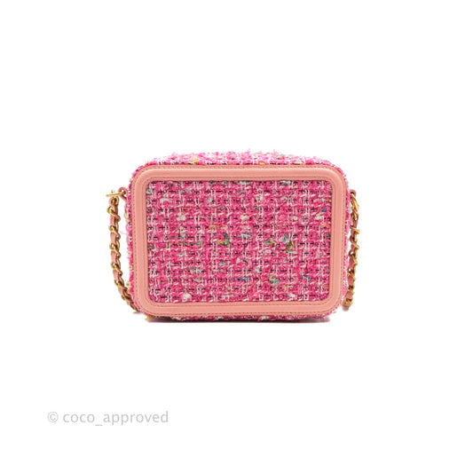 Chanel CC Filigree Vanity Clutch With Chain Pink Tweed