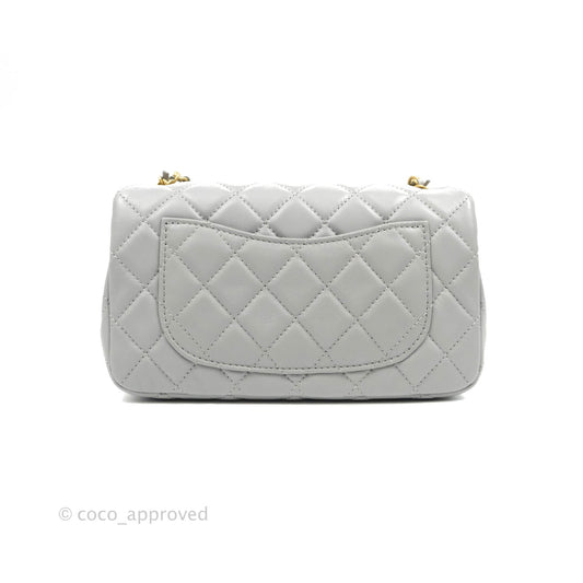 Chanel Mini Rectangular Pearl Crush Quilted Grey Lambskin Aged Gold Hardware
